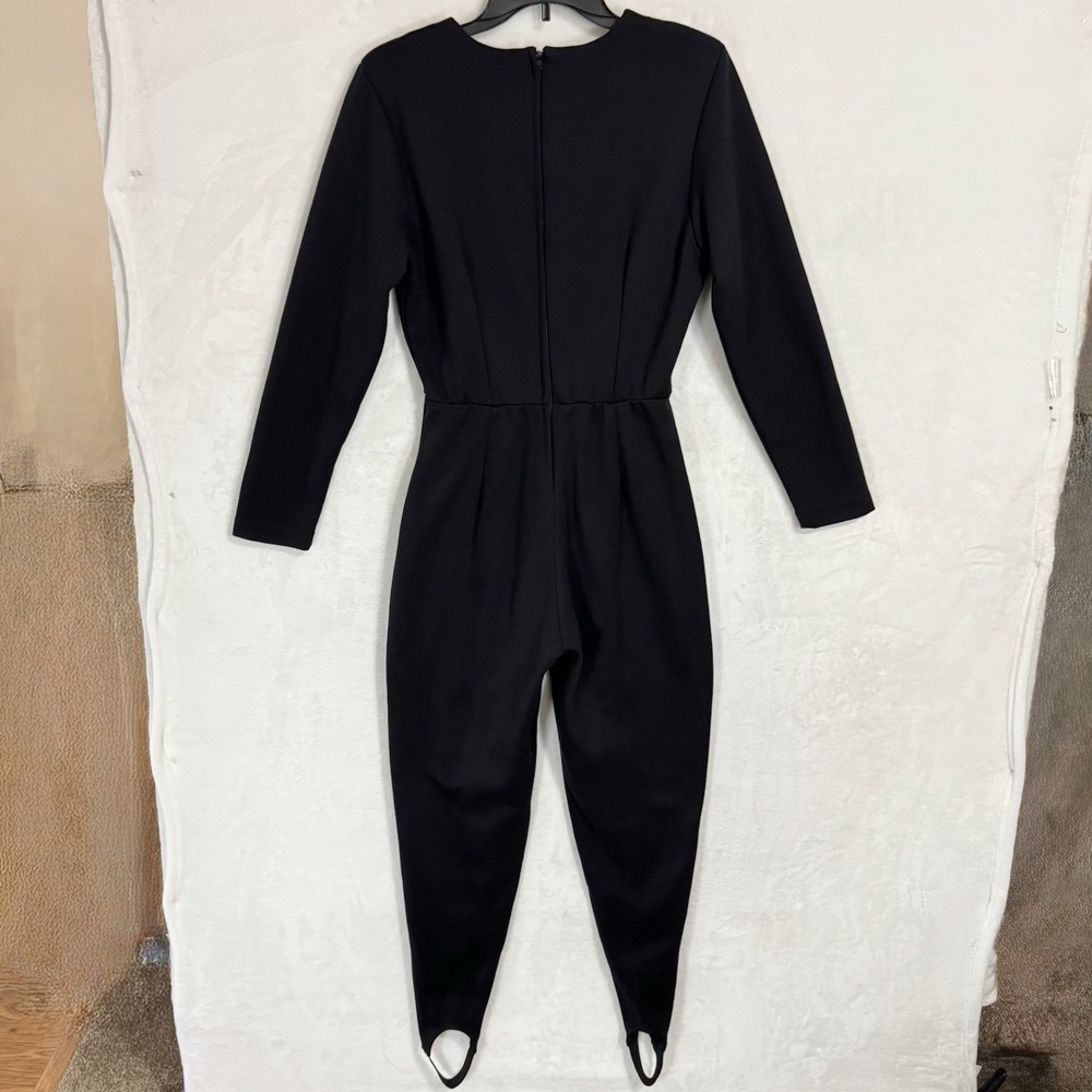 Vintage Long Sleeve‎ Pleated Knit Jumpsuit Stirrups Size M Black Minimalist Chic - Picture 5 of 15